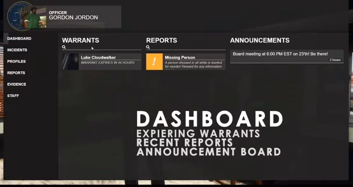 Vista previa del recurso Core MDW / Ordenador de la policía (MDT) FiveM 2