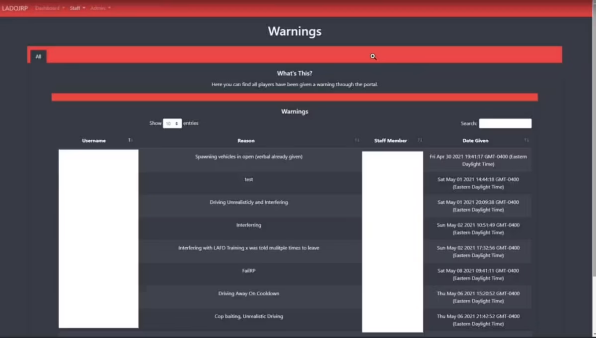 Portal de personal (Panel web) - Advertir, Expulsar, Banear, Comando FiveM vista previa del recurso 7