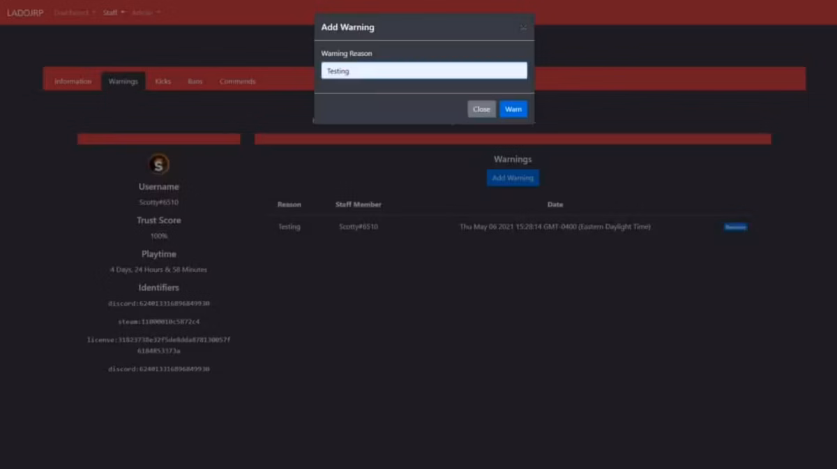 Portal de personal (Panel web) - Advertir, Expulsar, Banear, Comando FiveM vista previa del recurso 5