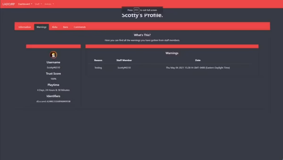 Portal de personal (Panel web) - Advertir, Expulsar, Banear, Comando FiveM vista previa del recurso 2