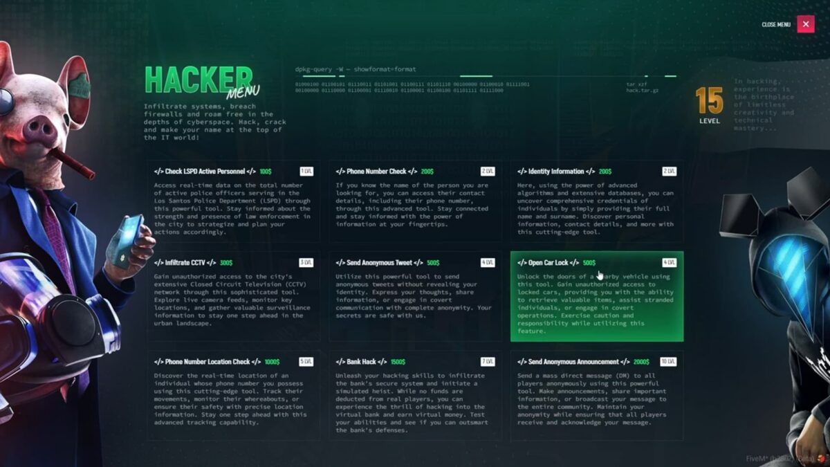 Vista previa del recurso Realistic Hacker Menu FiveM 3