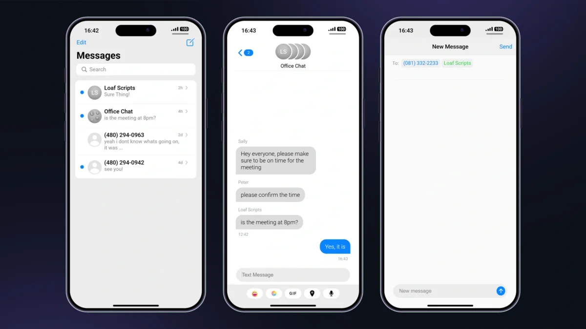 Interface do aplicativo de mensagens LB Phone v2