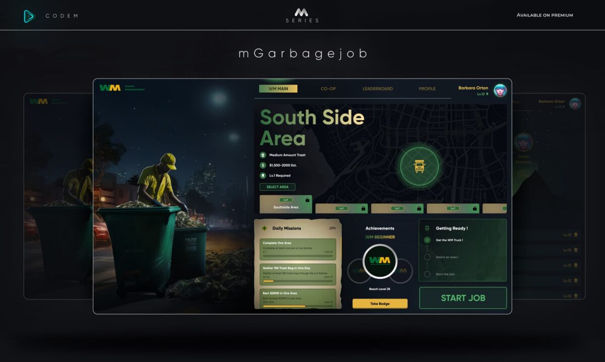 CodeM mGarbagejob — Trabajo Avanzado de Co-Op de Saneamiento FiveM vista previa del recurso 2