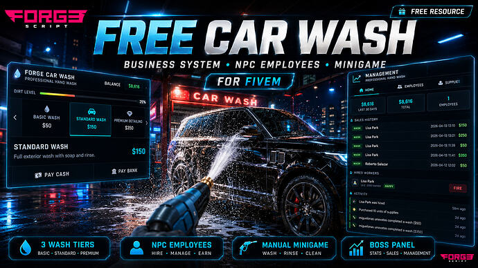 Car Wash | Sistema de Negocio, Empleados NPC y Minijuego Realista | ESX y QB-Core
