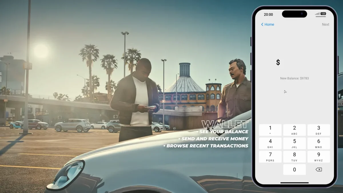 LB Phone v2 interface de carteira e pagamento mostrada no vídeo oficial do produto